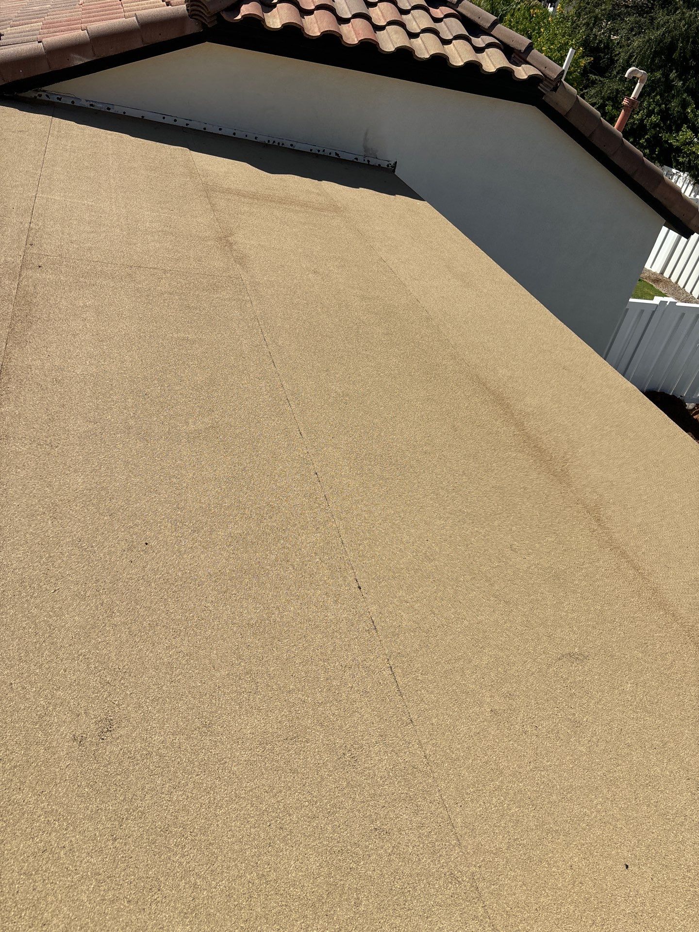 close-up of new tan flat roof